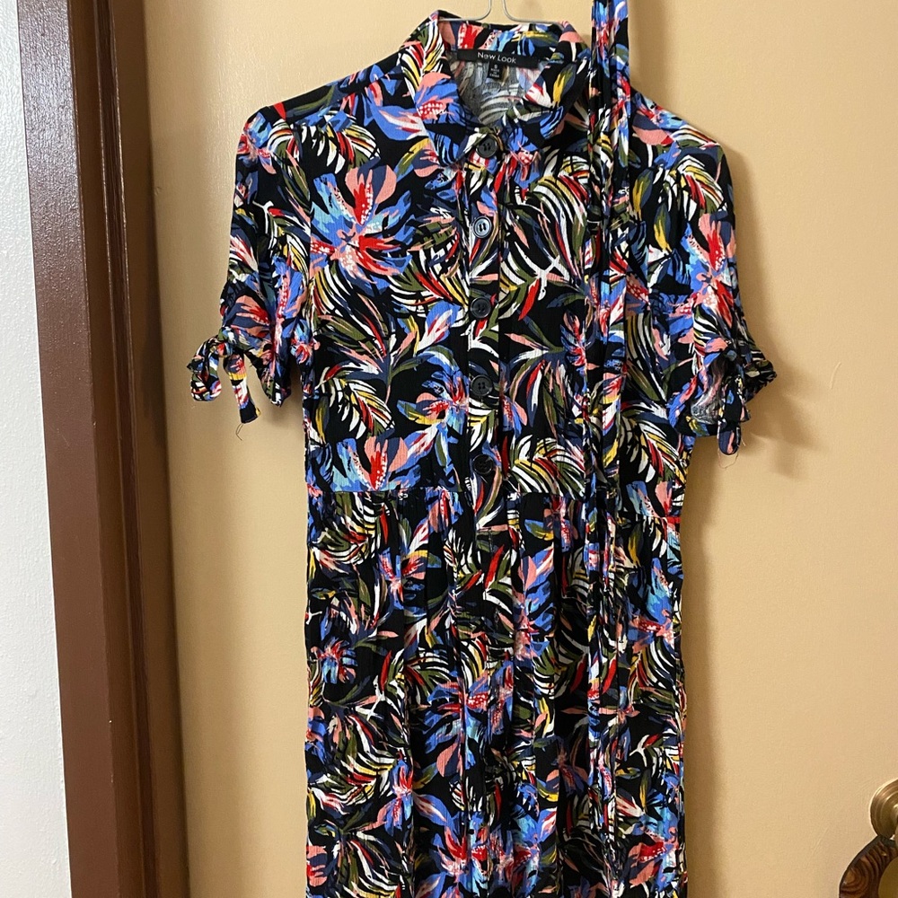 Colorful Shirt Dress with Tie